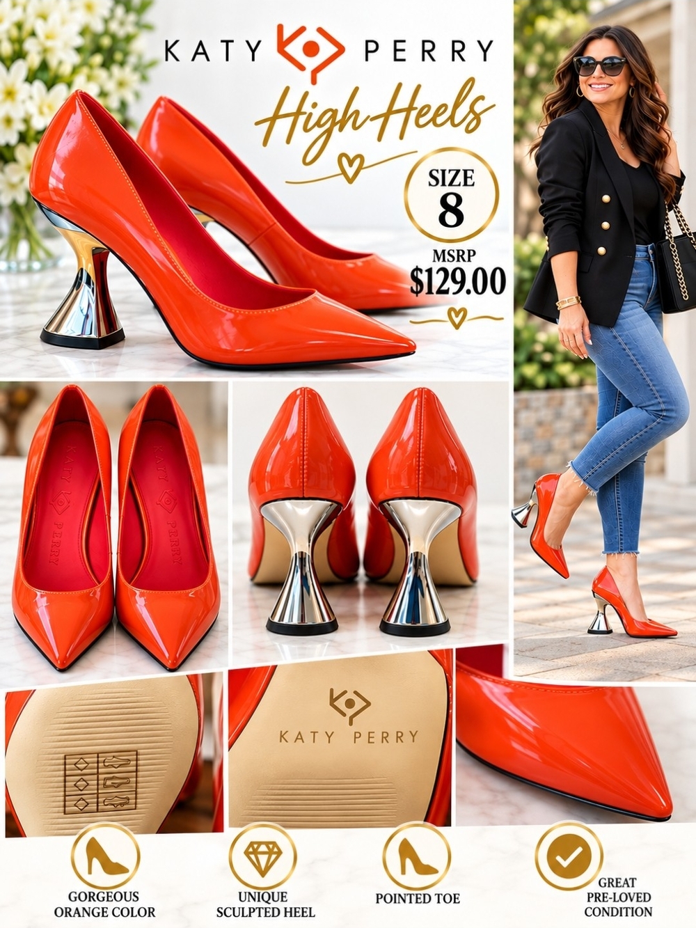 Katy Perry Collections Orange Patent Pointed-Toe Sculpted-Heel Pumps - Women's